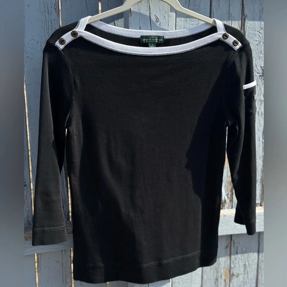 Lauren Ralph Lauren Black Shirt Small Women’s Boat Neck Basic Chic Elegant Style - Picture 5 of 6